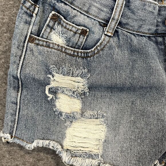 WAYAN | Raw Edge Denim Jean Shorts Floral Embroidery L/G Waist 27 Daisy Dukes - Picture 5 of 12